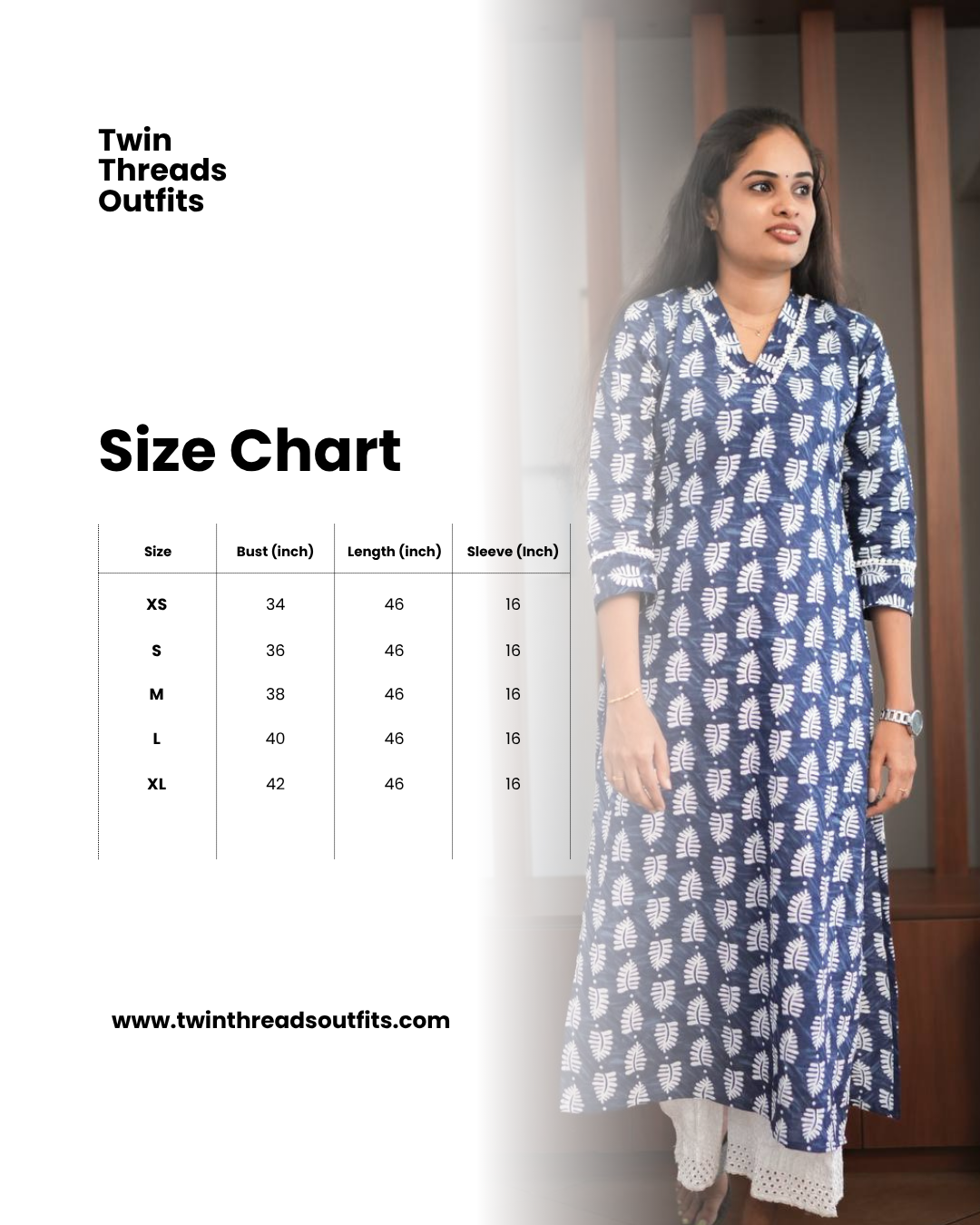 Essentials - Indigo Leaf Lace-Trim Kurta