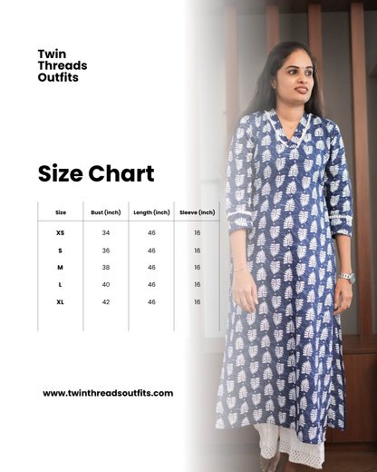 Essentials - Indigo Leaf Lace-Trim Kurta