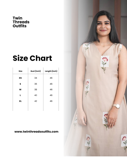 Premium - Mul Chanderi Applique Aline top- Beige