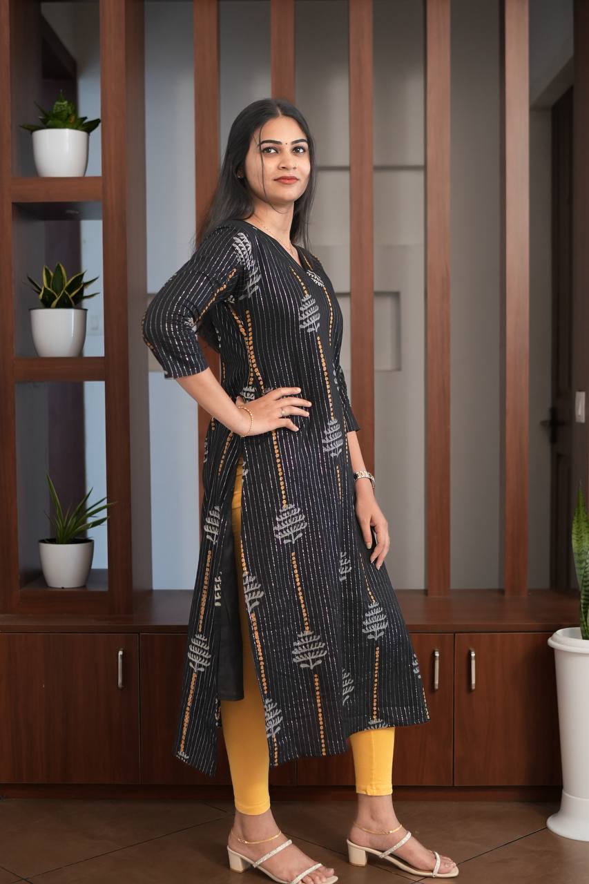 Signature - Black Lurex Line Slitted Top