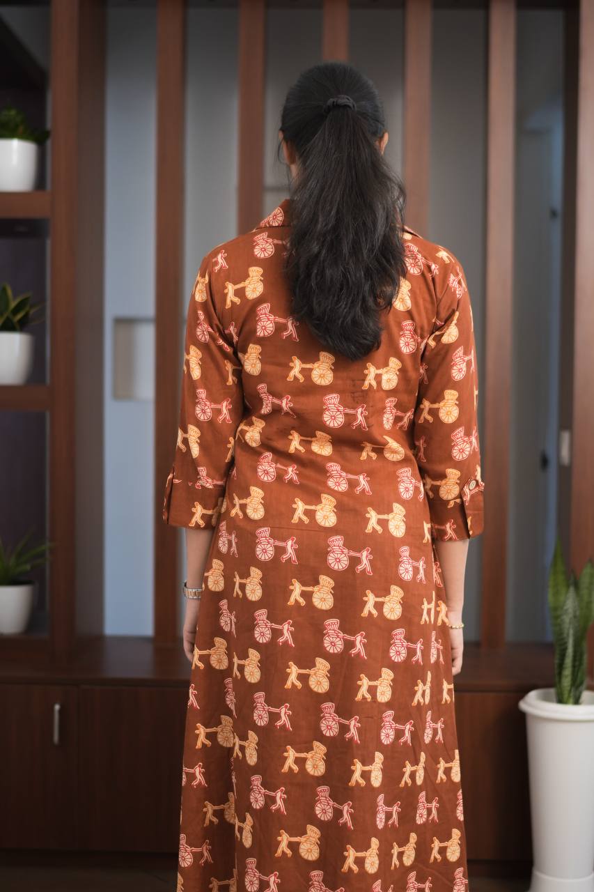 Essentials - Box Pleated Cycle Print Cotton Kurta