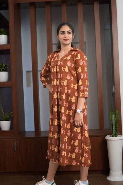 Essentials - Box Pleated Cycle Print Cotton Kurta